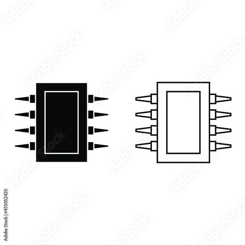 Vector Icon of computer chips. The processor has the inscription: CPU, chip, micro-chip, processor. Isolated on a blank, editable and changeable background.
