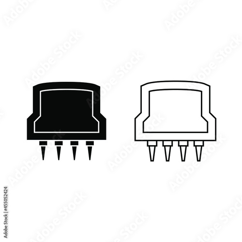 Vector Icon of computer chips. The processor has the inscription: CPU, chip, micro-chip, processor. Isolated on a blank, editable and changeable background.
