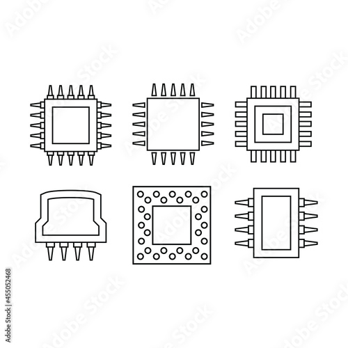 Vector Icon of computer chips. The processor has the inscription: CPU, chip, micro-chip, processor. Isolated on a blank, editable and changeable background.
