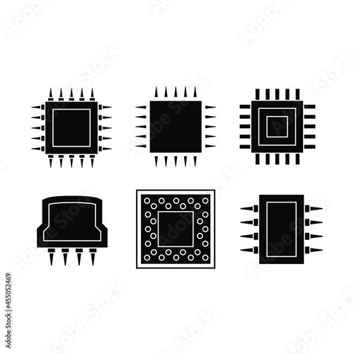 Vector Icon of computer chips. The processor has the inscription: CPU, chip, micro-chip, processor. Isolated on a blank, editable and changeable background.
