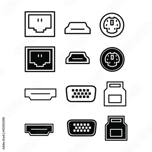 Port VGA, modem ethernet, HDMI,  etc connector for a computer on a transparent background.