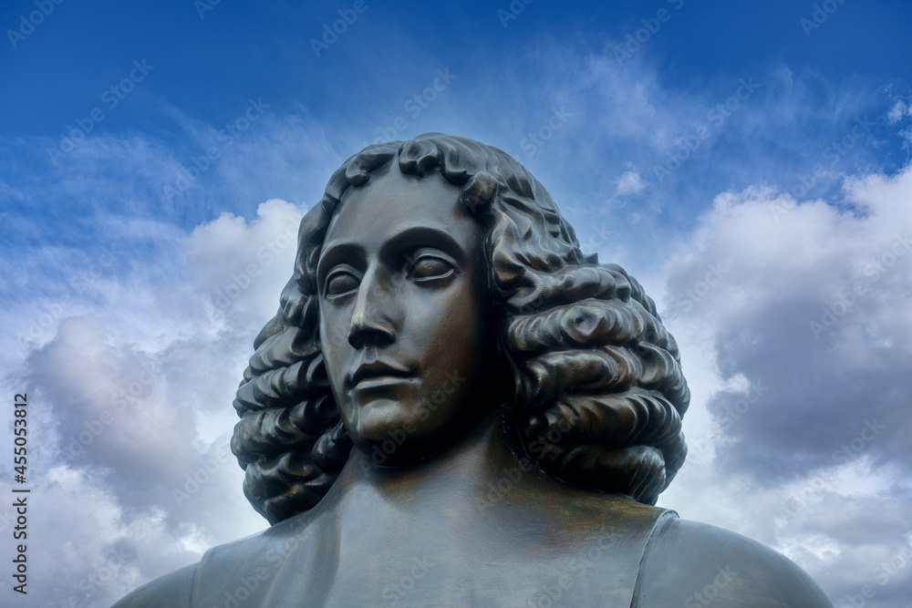 Detail of the statue of Benedict de Spinoza (1632-1677) philosopher, Amsterdam, Noord-Holland province, The Netherlands