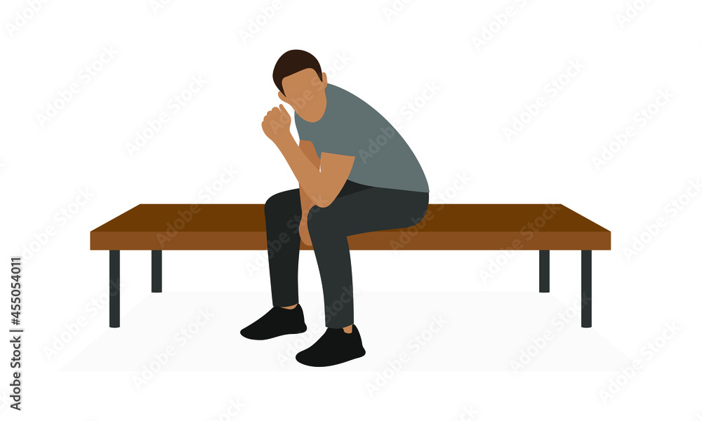 Male character sitting on a bench on a white background Male character sitting on a bench on a white background