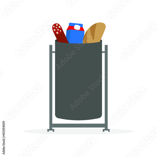 Food in trash can on white background