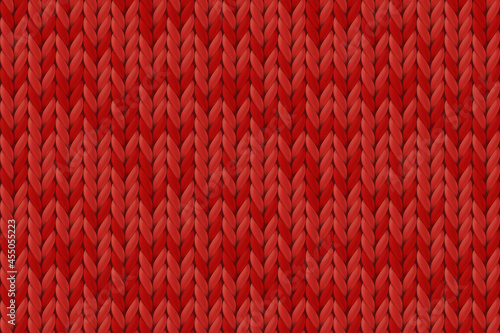 Realistic red knit texture. Seamless knitted pattern for background, wallpaper, Christmas card, invitation, banner. illustration with close up merino wool. photo