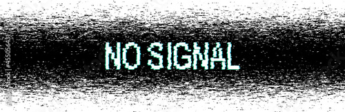 No signal with glitch effect. Coding and hacking cyber security. Hacked computer screen. Abstract digital background with noise.