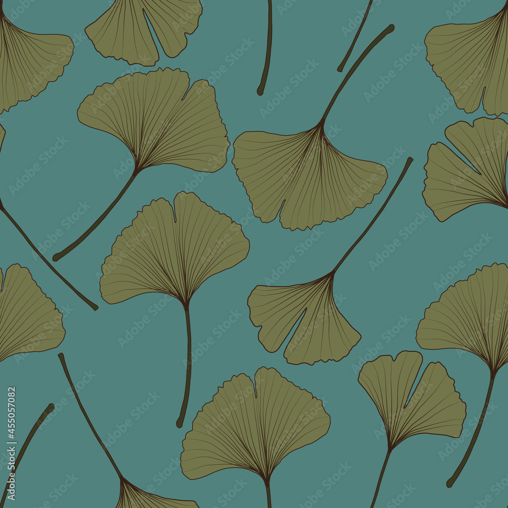 Ginkgo biloba leaf autumn vector seamless pattern background. Trendy for fabric, textile print, wallpaper, invitation or packaging.

