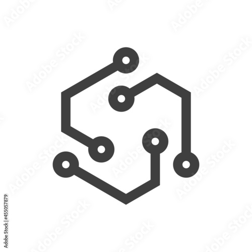 Tecnología electrónica. Logotipo circuito digital en cuadrado 3d con lineas en color gris