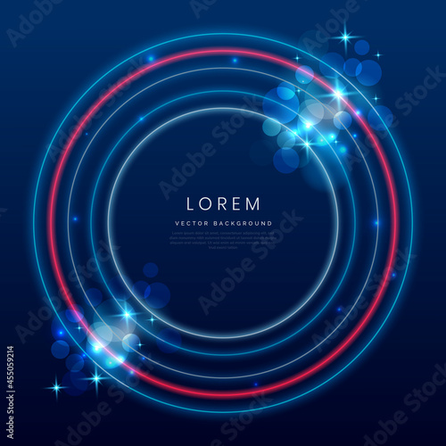 Abstract blue and red circle neon light effect background.