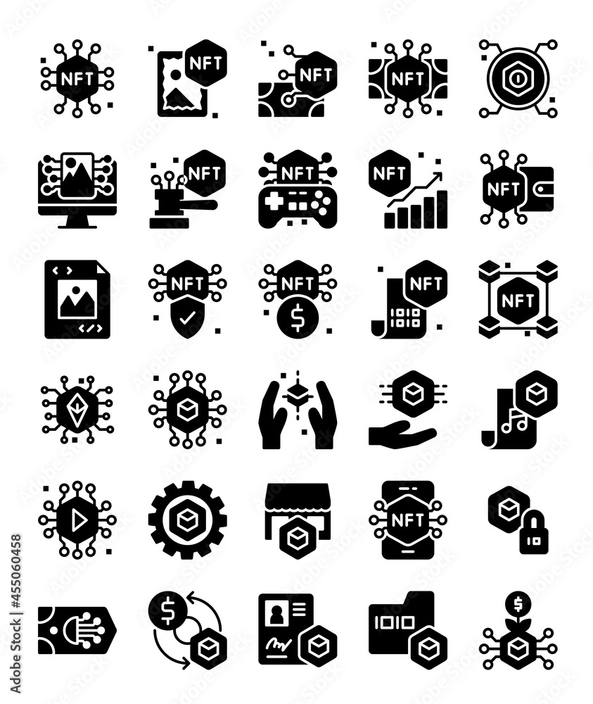 set of nft crypto currency token solid glyph set of nft crypto currency token solid glyph