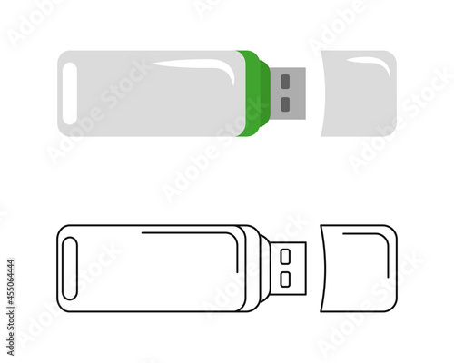 Flash drive backup data icon, in color and black and white. Vector illustration in flat style