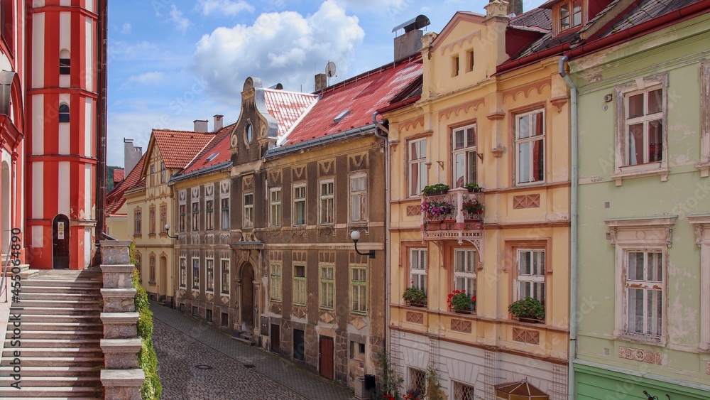 A street with traditional old houses in the historical city Loket, Czech republic
