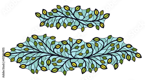 Floral vector design with leaves and branches isolated over white, classical elegant fashion style banner or text divider for design, luxury vintage linear emblem or frame element.