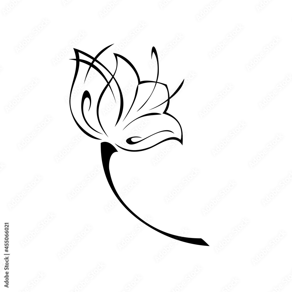 one stylized blooming flower on a short stalk without leaves in black lines on a white background one stylized blooming flower on a short stalk without leaves in black lines on a white background