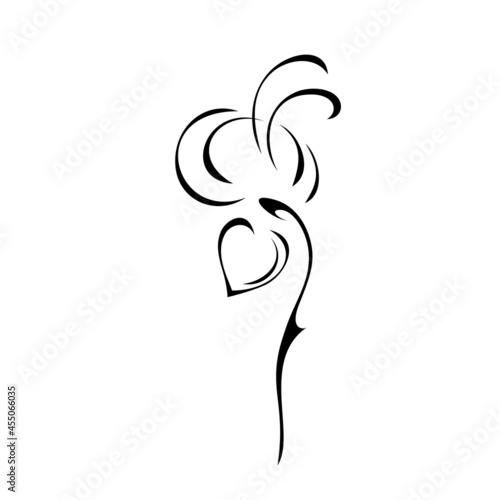 one stylized blooming flower on a short stalk without leaves in black lines on a white background