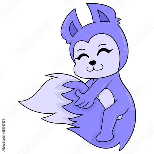 the purple skunk is happily stroking its tail feathers, doodle icon image kawaii