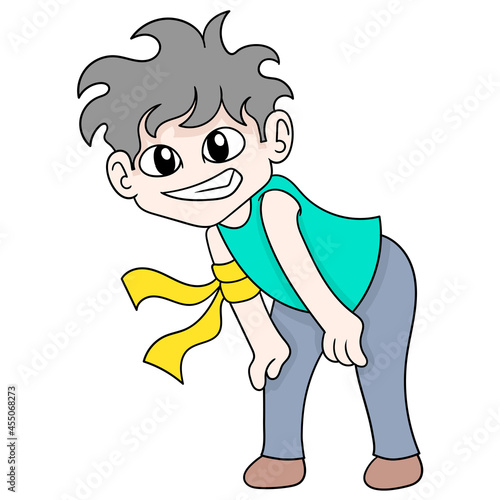 happy faced boy posing photogenic, doodle icon image kawaii