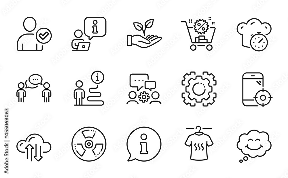 Business icons set. Included icon as Cloud sync, Cooking timer, Smile signs. Chemical hazard, Engineering team, Helping hand symbols. Seo gear, Identity confirmed, Dry t-shirt. Seo phone. Vector Business icons set. Included icon as Cloud sync, Cooking timer, Smile signs. Chemical hazard, Engineering team, Helping hand symbols. Seo gear, Identity confirmed, Dry t-shirt. Seo phone. Vector