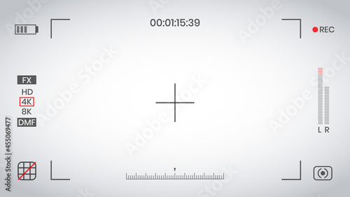 Camera viewfinder video or photo frame recorder flat style design vector illustration. Digital camera viewfinder with exposure settings and focusing grid template.