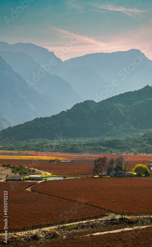 Portrait shot of Hex River Valley during winter in Western Cape South Africa photo