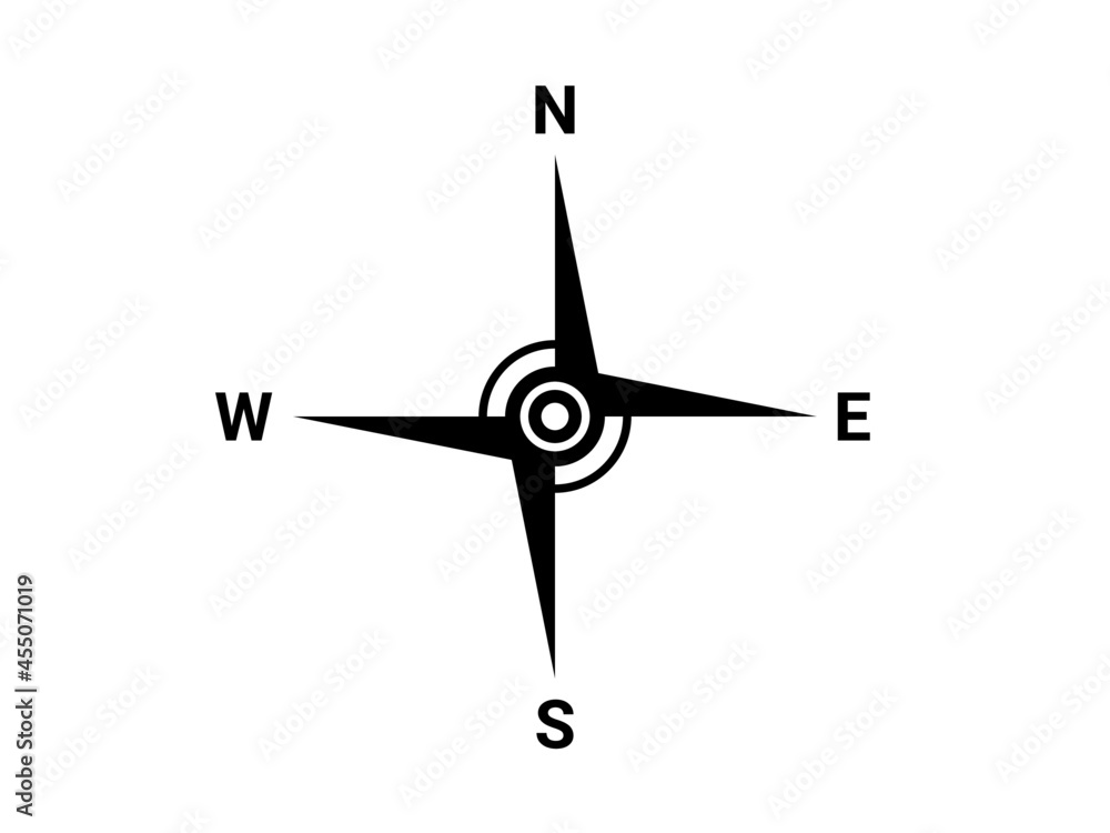 Map direction symbol. North sign. Black compass.