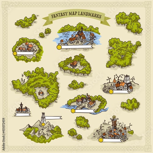 Fantasy Map Landmark illustrations 3 forest and settlement