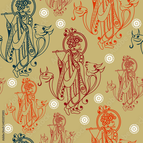 Seamless (texture) background with indian patterns. Vector illustration.