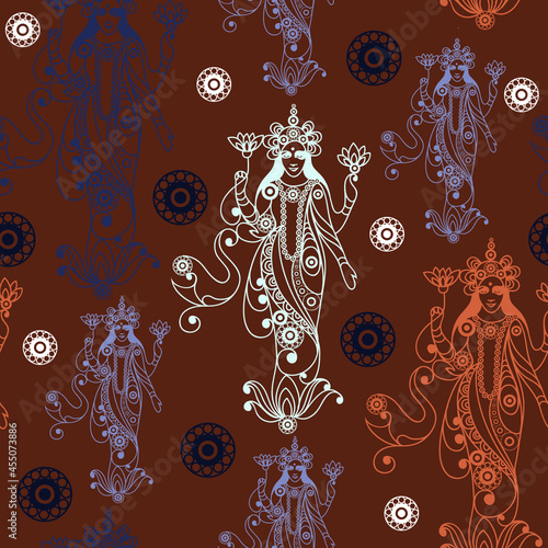 Seamless (texture) background with indian patterns. Vector illustration.