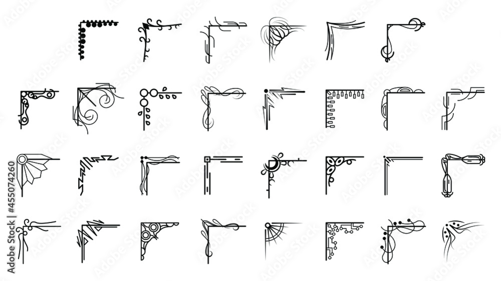 Set Hand Draw Of Corners Different Shapes Flower Decoration Vector Design Doodle Sketch Style For Wedding And Banner Set Hand Draw Of Corners Different Shapes Flower Decoration Vector Design Doodle Sketch Style For Wedding And Banner
