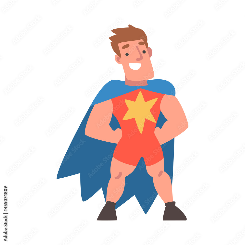 Dwarf as Circus Artist Character in Superhero Costume Performing on Stage or Arena Vector Illustration