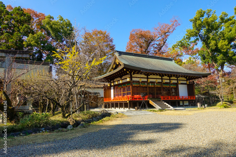 Japanese Shrine, Kitano-temmangū in Kyoto, autumn season.