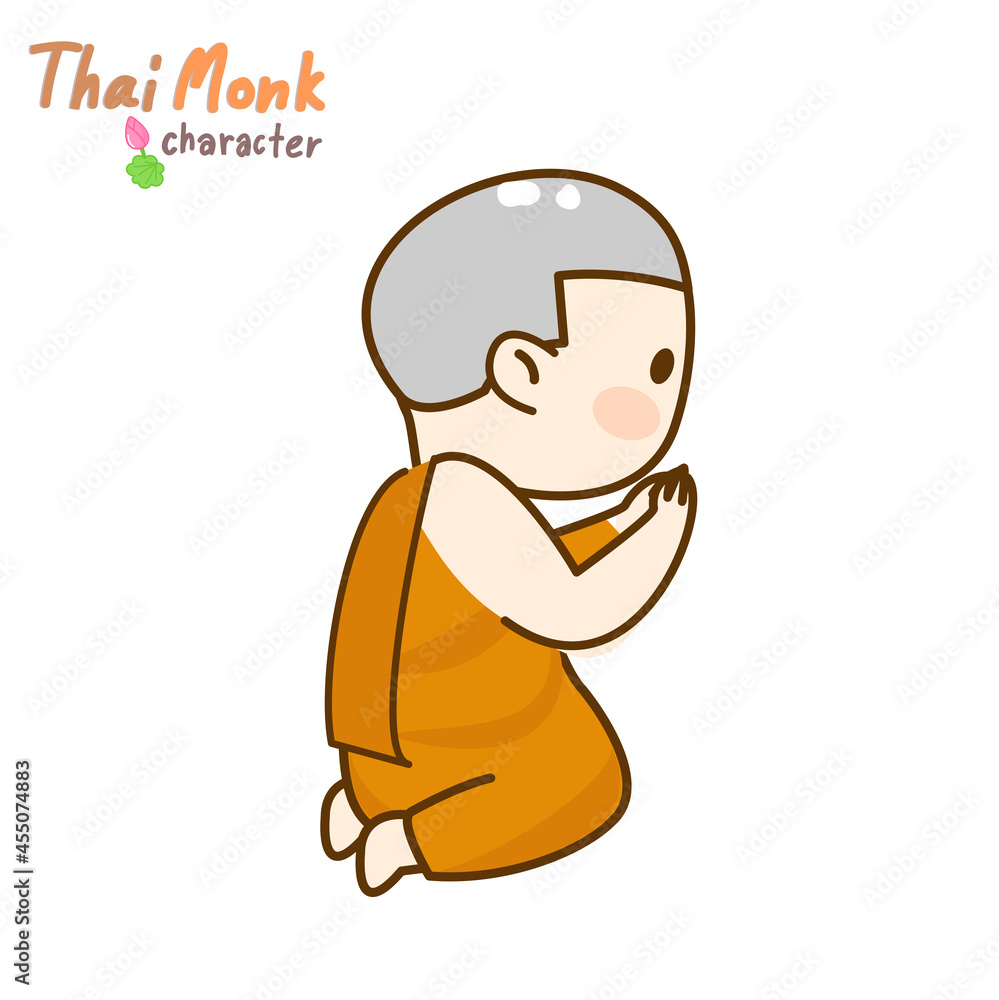 Fototapeta premium Cartoon thai monk character vector.