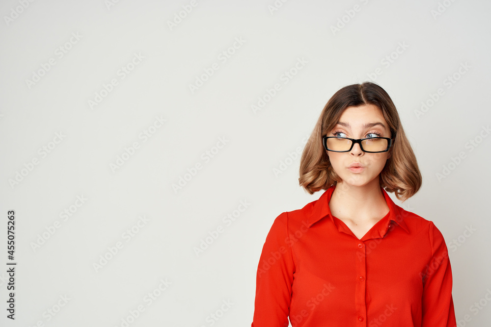 Businesswoman with glasses executive light background Businesswoman with glasses executive light background
