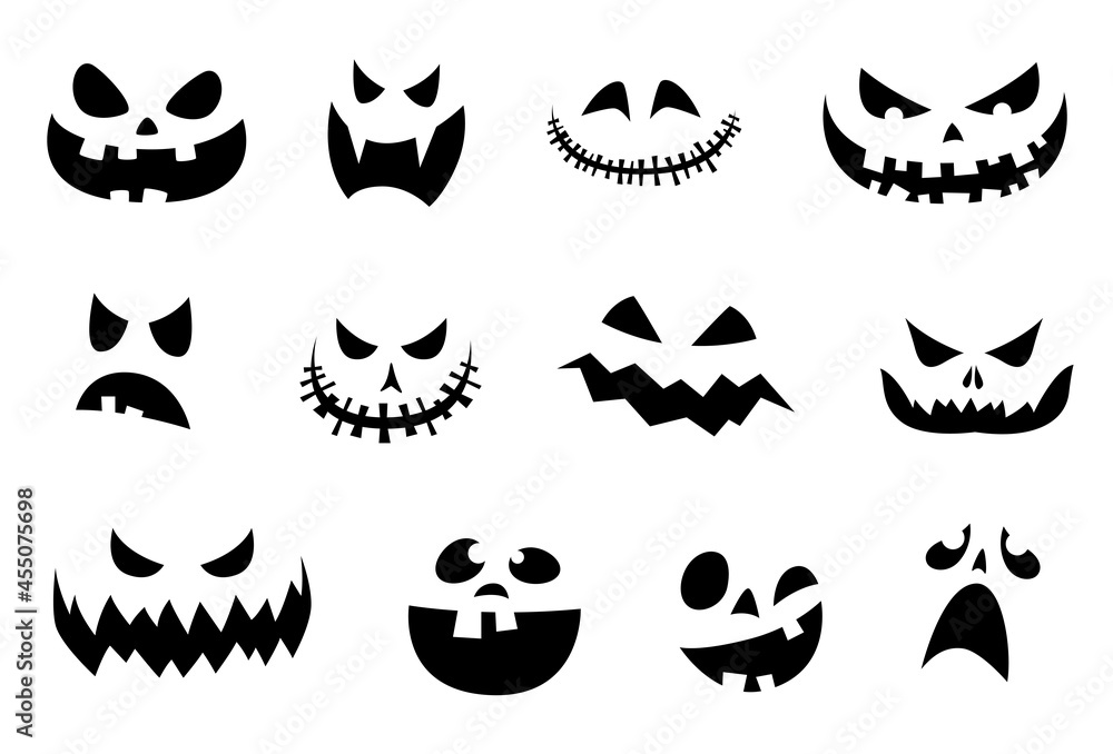 Set of Halloween smiles on a pumpkin. Funny and scary facial expressions for Halloween. Set of Halloween smiles on a pumpkin. Funny and scary facial expressions for Halloween.