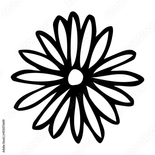 Simple vector flower doodle. Hand drawn outline icon. Floral illustration isolated on white background. For print, web, design, decor, logo. 