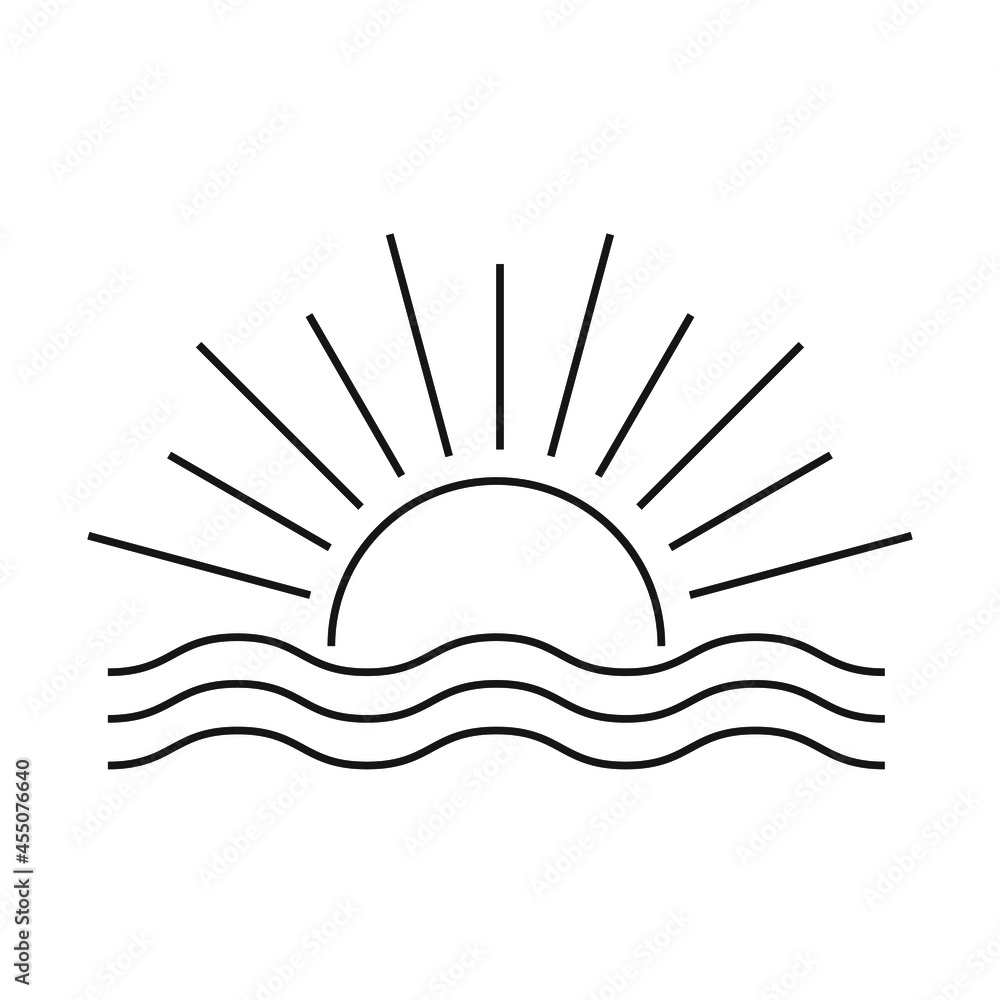 Sunset icon, sunrise icon. Sunburst, Sun and Ocean Icon.
