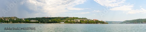 July 11, 2021: Panorama of the embankment of the Sevastopol Bay on a summer day. Sevastopol. Crimea.
