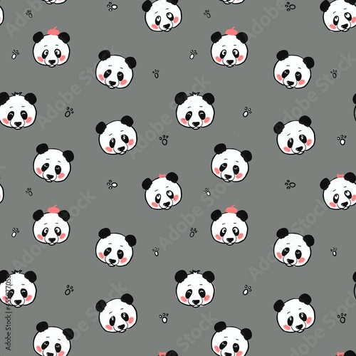 Fototapeta Naklejka Na Ścianę i Meble -  Seamless pattern with pandas . Print for children's clothing, objects, fabrics. The raster illustration is drawn in the kartun style.