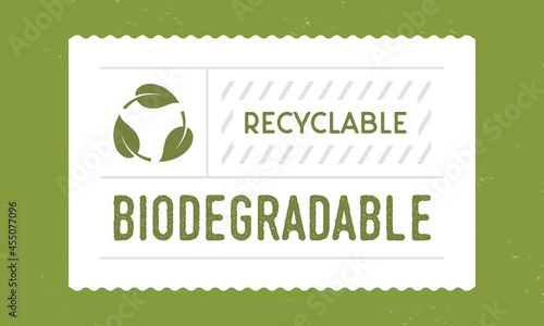 Biodegradable - vintage label template. Eco, Bio product vintage packaging design. Recyclable label, tag, sticker design for packaging. Hipster vintage old sticker template. Vector illustration