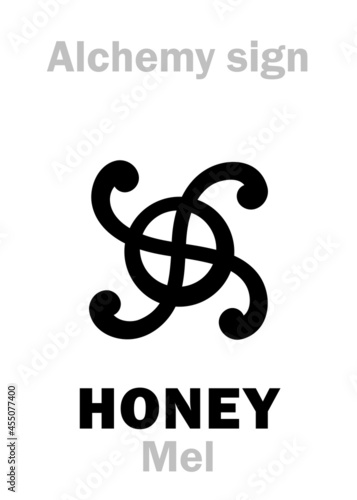 Alchemy Alphabet: HONEY (Mel, μέλῐ), also: Mead — sweet viscous fluid food made by bees from nectar collected from flowers. Alchemical sign, Medieval symbol. photo