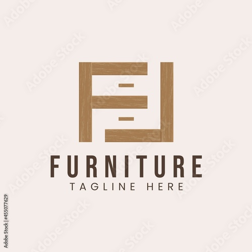 Letter F with wooden furniture concept logo design inspiration