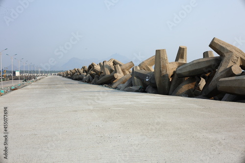 Sea wall on the harbor for protecting sand erosion, 