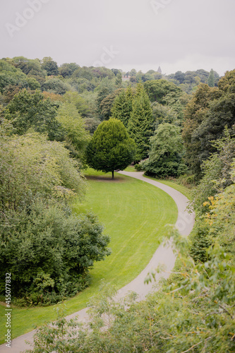 View of Jesmond Dene (woodlands park) from Armstrong Bridge during summer, Newcastle upon Tyne England photo