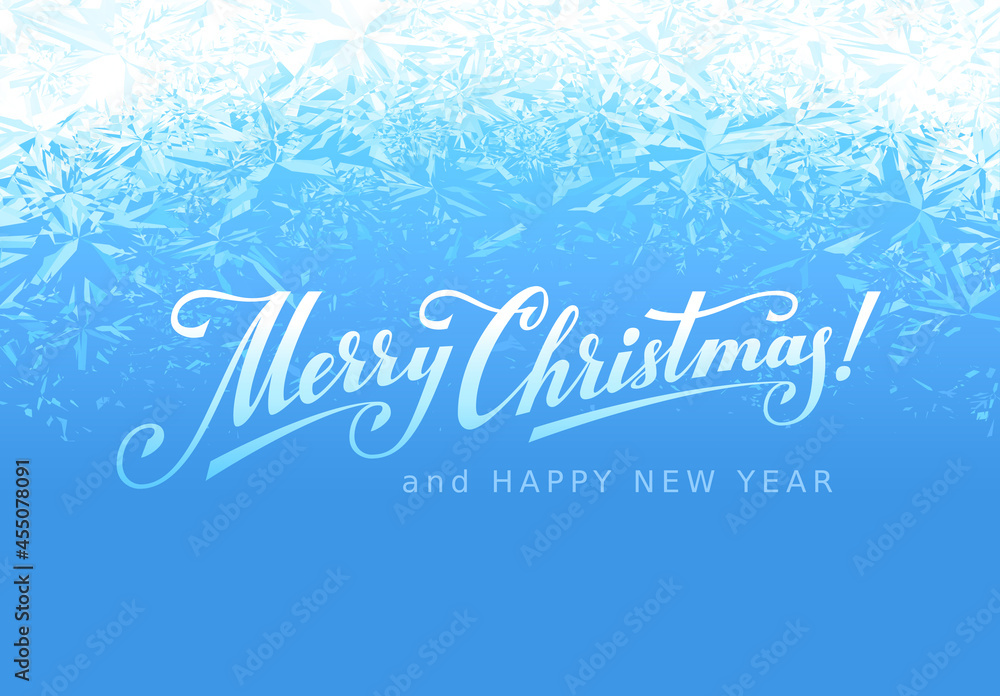 Merry Christmas lettering on blue frost background
