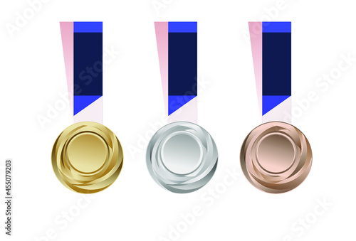 Vector illustration, Set of championship medals, gold, silver and bronze.