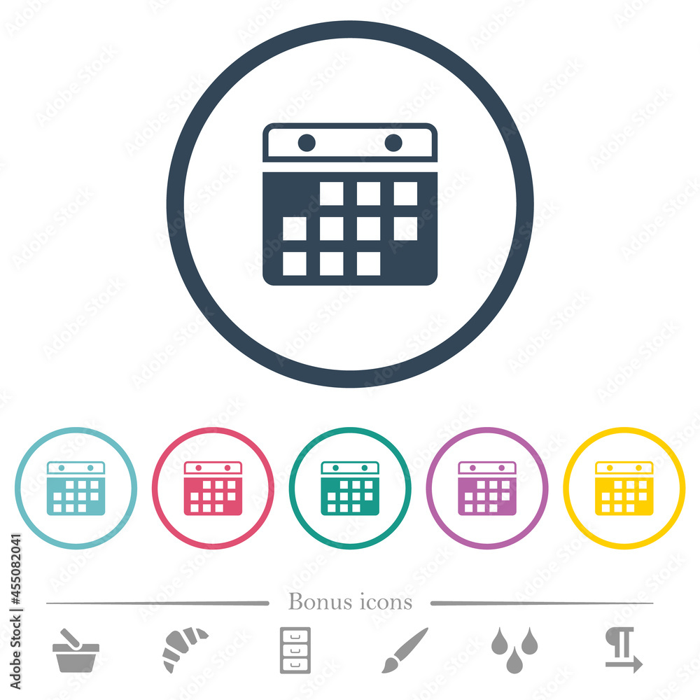 Hanging calendar alternate version flat color icons in round outlines Hanging calendar alternate version flat color icons in round outlines