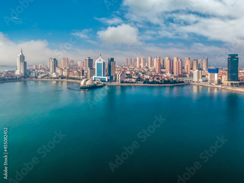 Aerial photography Qingdao Bay urban architecture landscape skyline