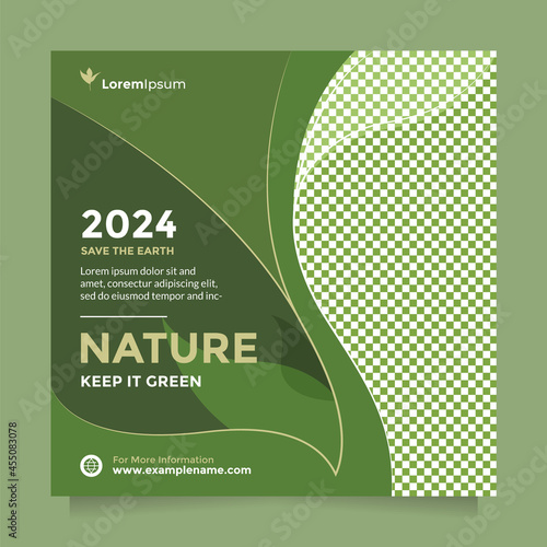 Green natural social media post and banner vector design template. Education and campaigns on the importance of protecting nature