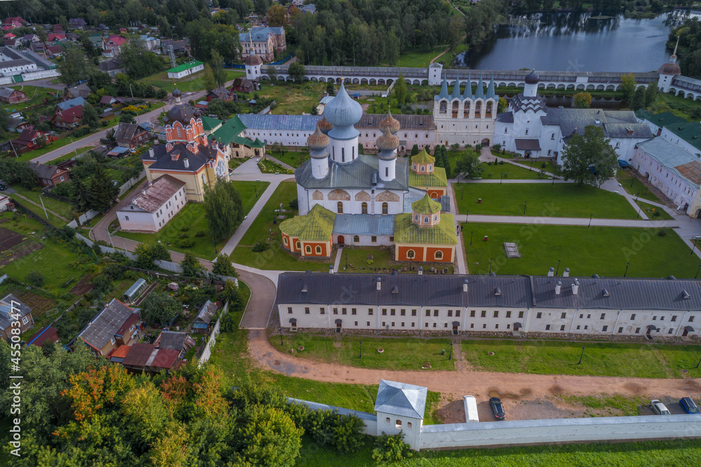 Above the Tikhvin Assumption Monastery on a August day. Leningrad region, Russia