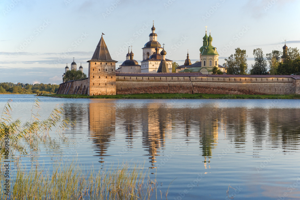 August morning at the walls of the ancient Kirillo-Belozersky monastery. Vologda region, Russia